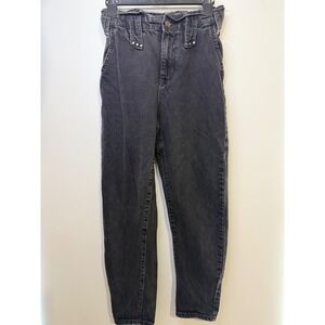 Zara‎ Paperbag High Waisted Mom Jeans Black Wash Studded Detail Denim Pants Sz 2